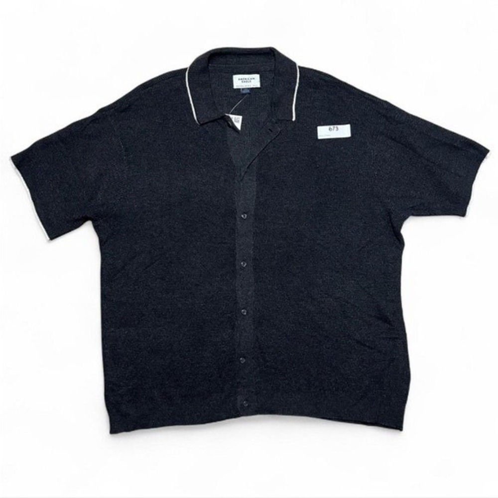 American Eagle Black Knit Button Up Shirt Men's L NWT Electric Grandpa